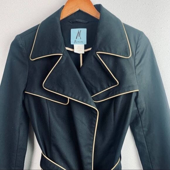 Marciano Luxury Gold Piped Black Trench Dress Coat - Picture 5 of 15